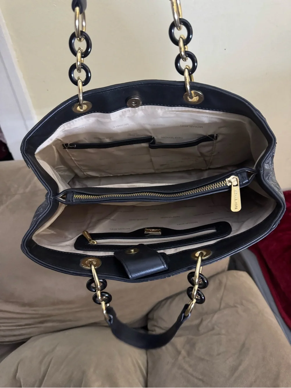 Michael Kors Black MK Signature Satchel with Gold Hardware